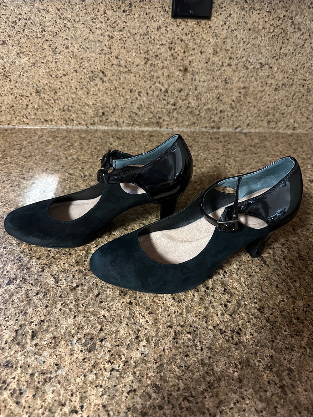 Classic Black Mary Jane Heels - Suede and Patent Two-Tone